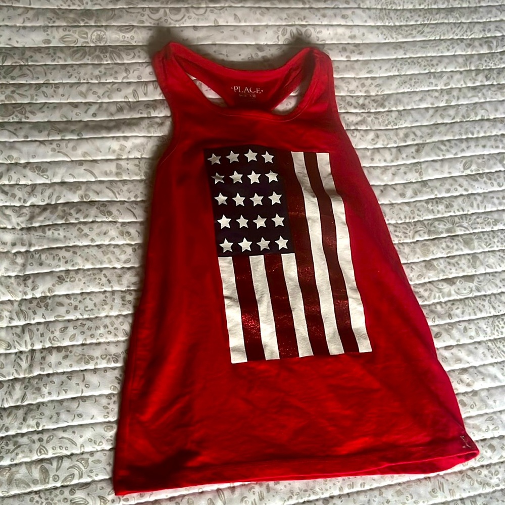 Girls Red Tank top with American Flag on Front